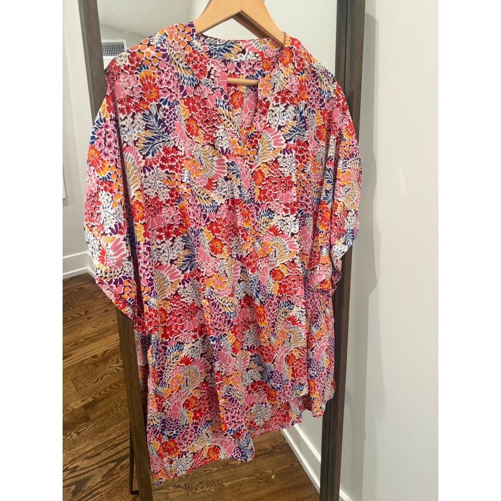 Eytino Womens Plus Size 3X Floral Babydoll Top Split V-Neck Multicolor New Open